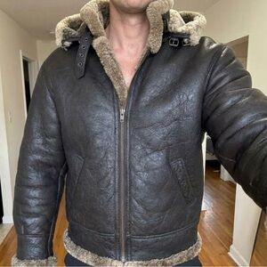 Men’s Avalanche Heavy Italian Genuine Sherling Black Leather Jacket | Size XL